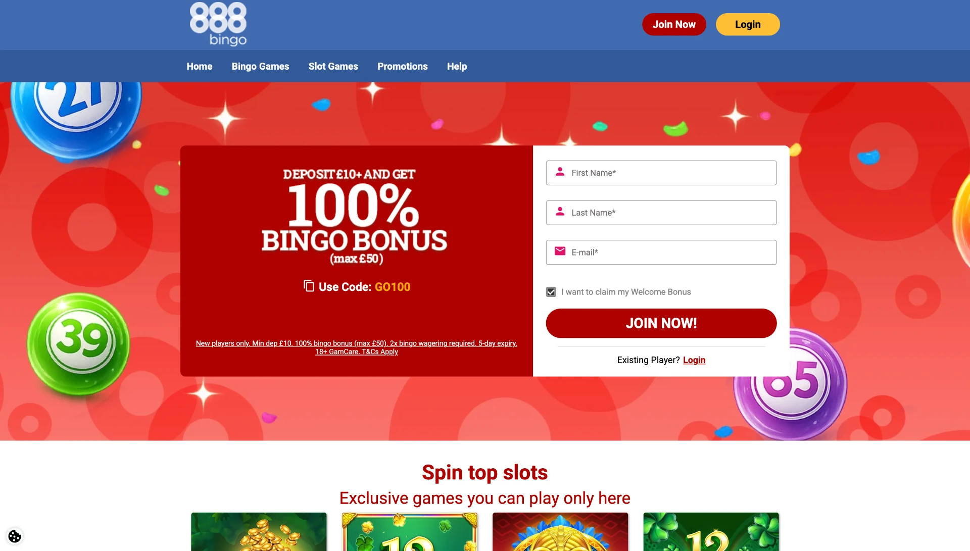 888 Bingo Casino homepage