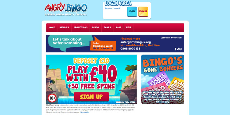 Angry Bingo homepage